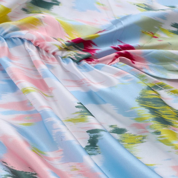 Illusion Floral Ruched Cowl Neck Midi Dress | Size XS - Picture 6 of 8